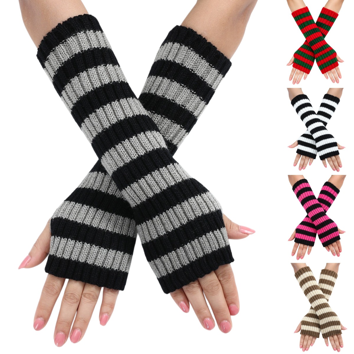 Fingerless Glove Knit - Aquecedores de Braço Sem Dedos Listrados