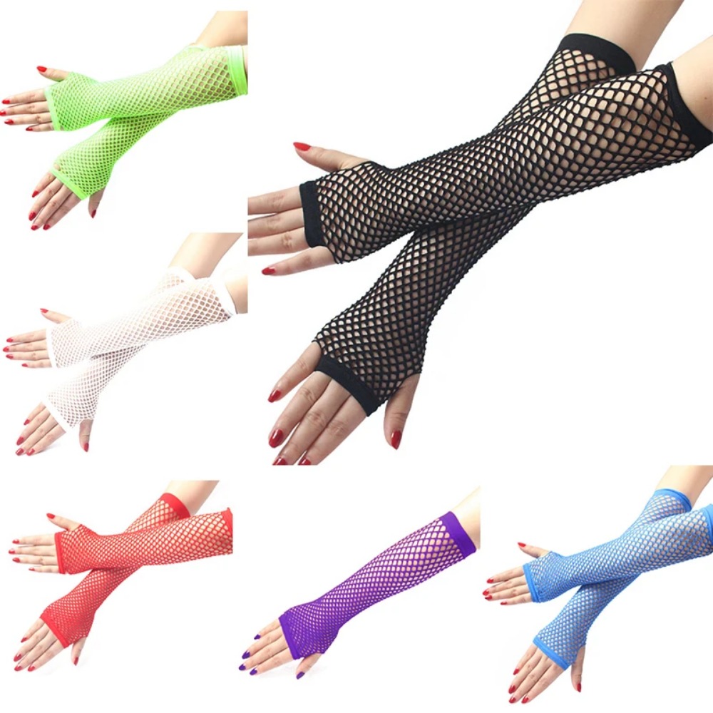 Luvas Longas de Rede Neon Sem  - Fingerless Glove Knit avaliação e preço