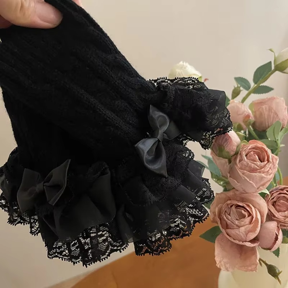 1 par de Luvas de Renda com Ba - Fingerless Glove Knit avaliação e preço